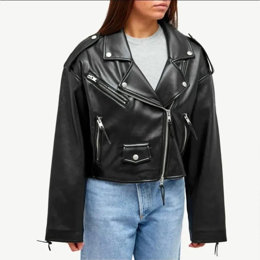 Good American NWT Crop Moto Faux Leather Jacket - Size L/XL - MSRP $229